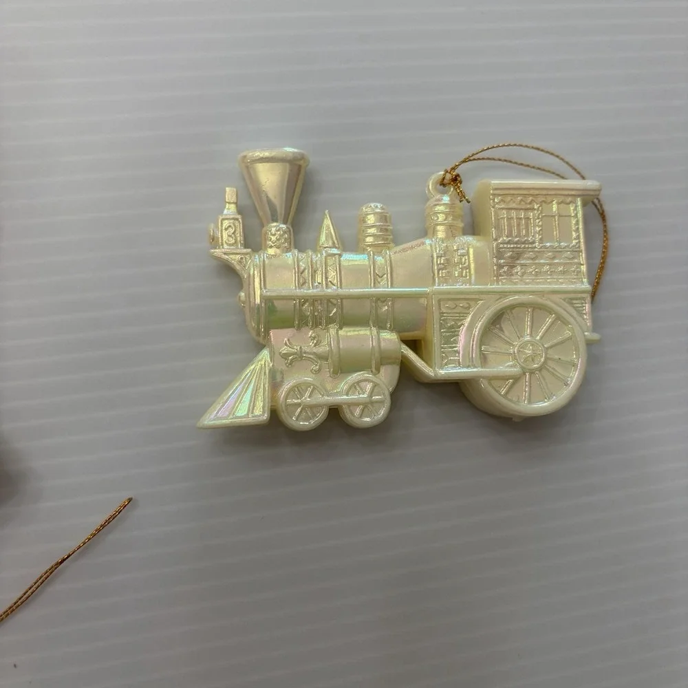 Vintage Iridescent Christmas Ornament Lot Of 7 Angels Wreaths Bells Train